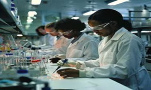Biomedical scientists conducting laboratory research at a modern research facility