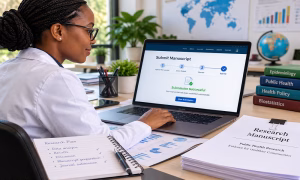 Public health researcher submitting a manuscript to an academic journal