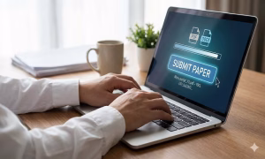 Researcher preparing and submitting an agricultural engineering manuscript to an academic journal